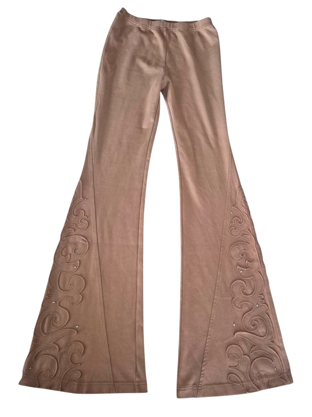 Zara Studded Washed Effect Flare Pants Taupe Brown M Western Boho Y2K Tall Girl - Picture 3 of 6